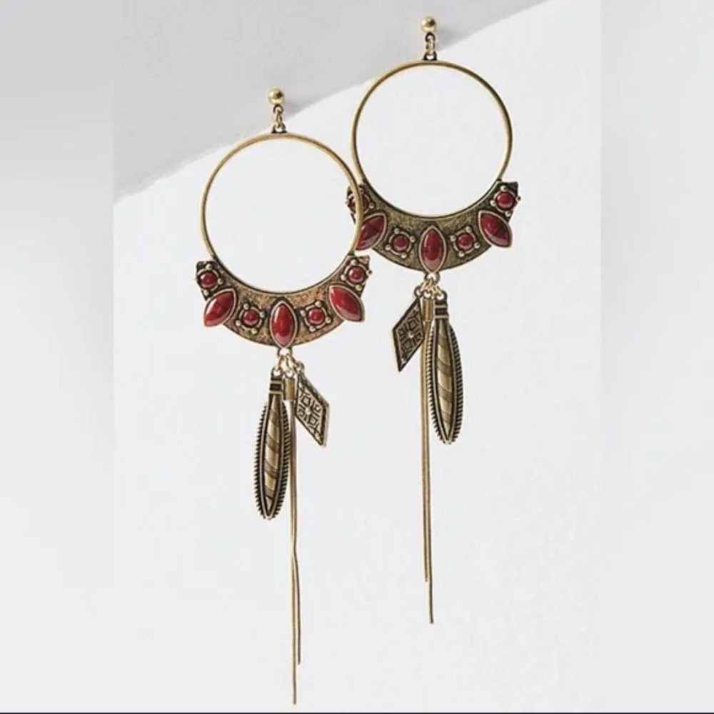 Free People Winona Hoops in Brass and Red Jasper